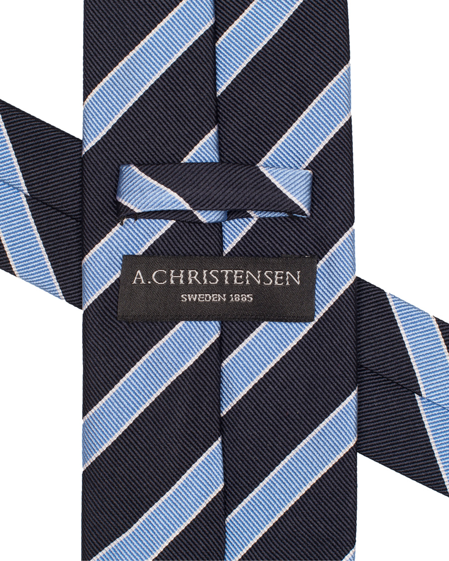 Herre | Amanda Christensen Club Stripe Tie 8 cm Navy/Sky/White | Amanda Christensen | Club Stripe Tie 8 cm Navy/Sky/White