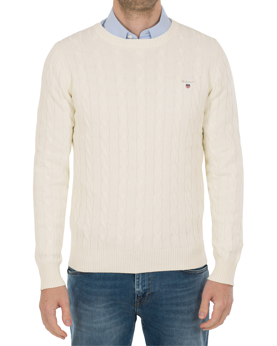 Herre | Gensere | GANT | Cotton Cable Crew Pullover Cream