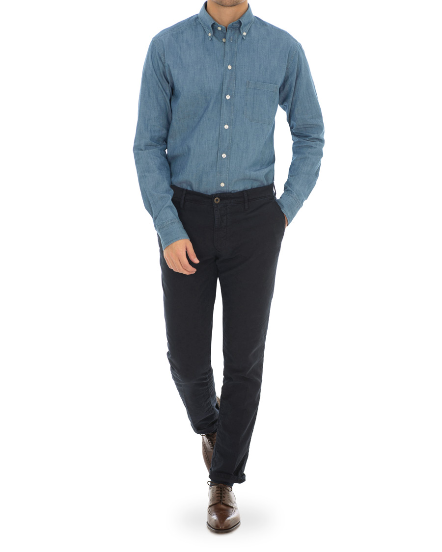 Herre | Skjorter | Eton | Slim Fit Shirt Green Ribbon Denim Blue