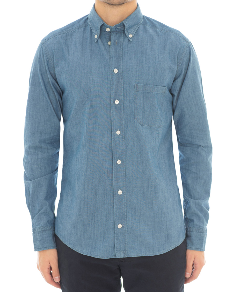 Herre | Skjorter | Eton | Slim Fit Shirt Green Ribbon Denim Blue