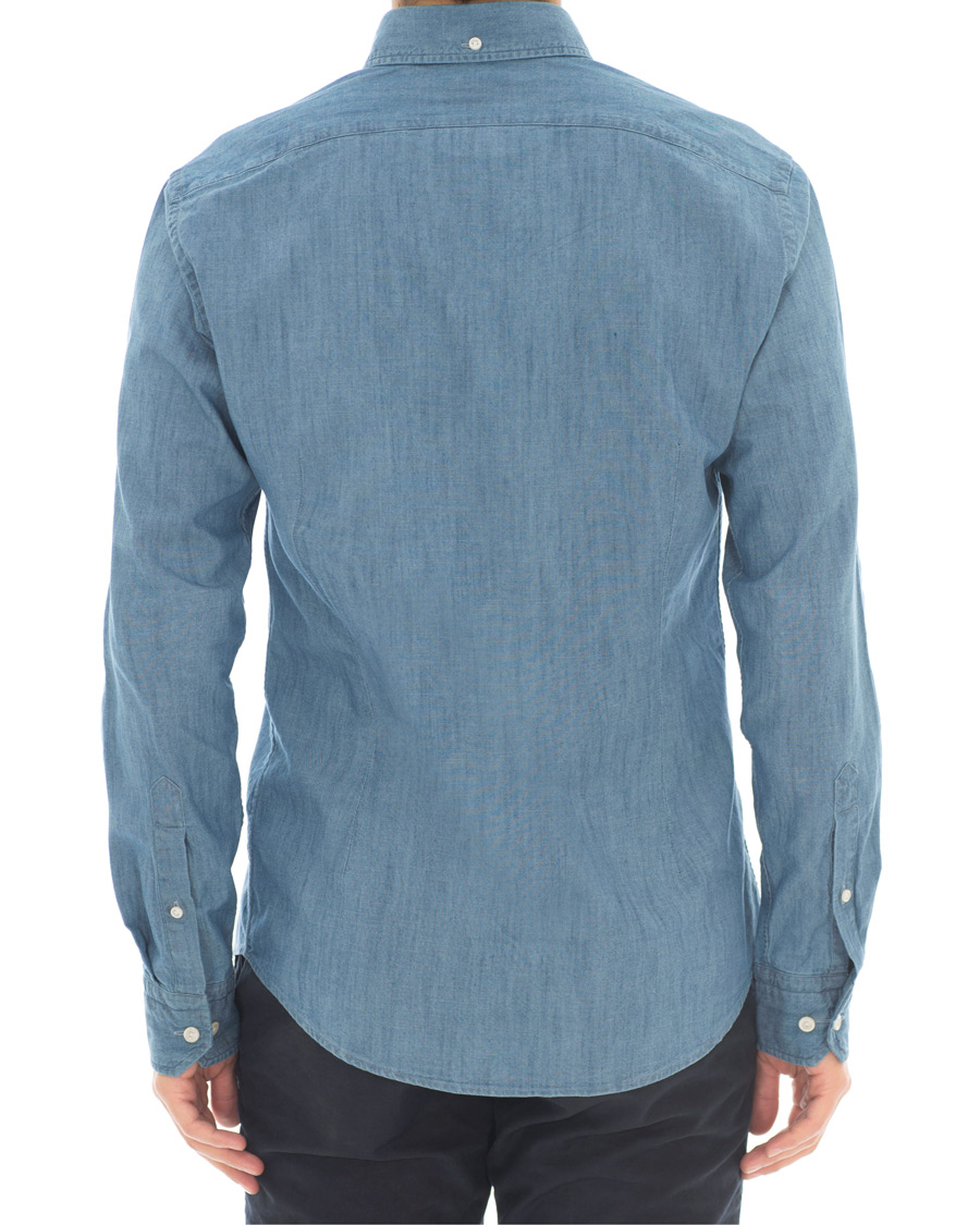 Herre | Skjorter | Eton | Slim Fit Shirt Green Ribbon Denim Blue