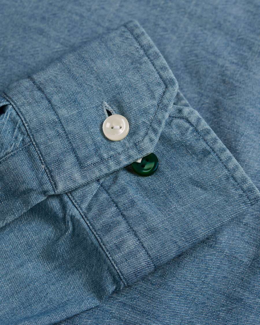 Herre | Skjorter | Eton | Slim Fit Shirt Green Ribbon Denim Blue