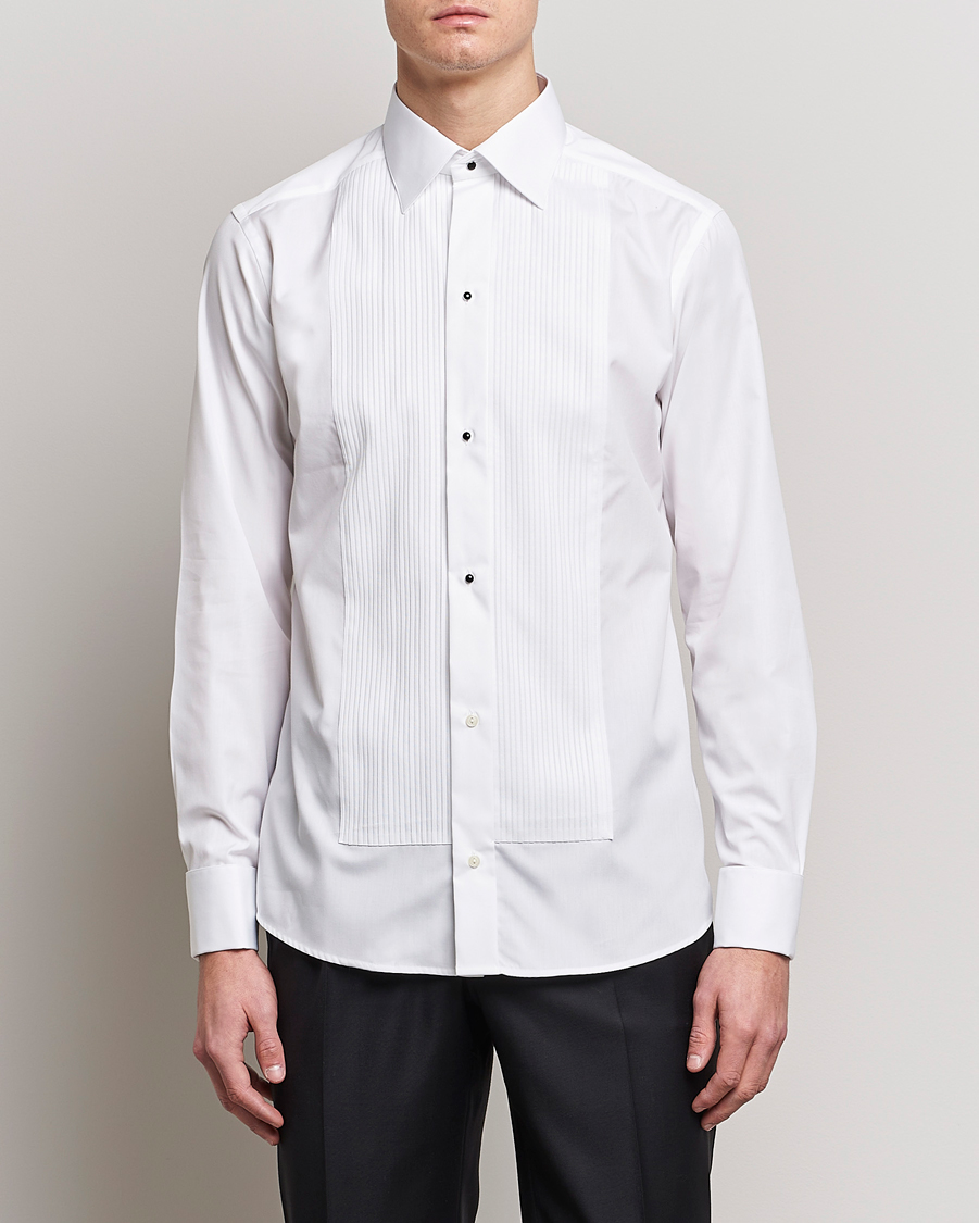 Herre | Black Tie | Eton | Slim Fit Tuxedo Shirt Black Ribbon White