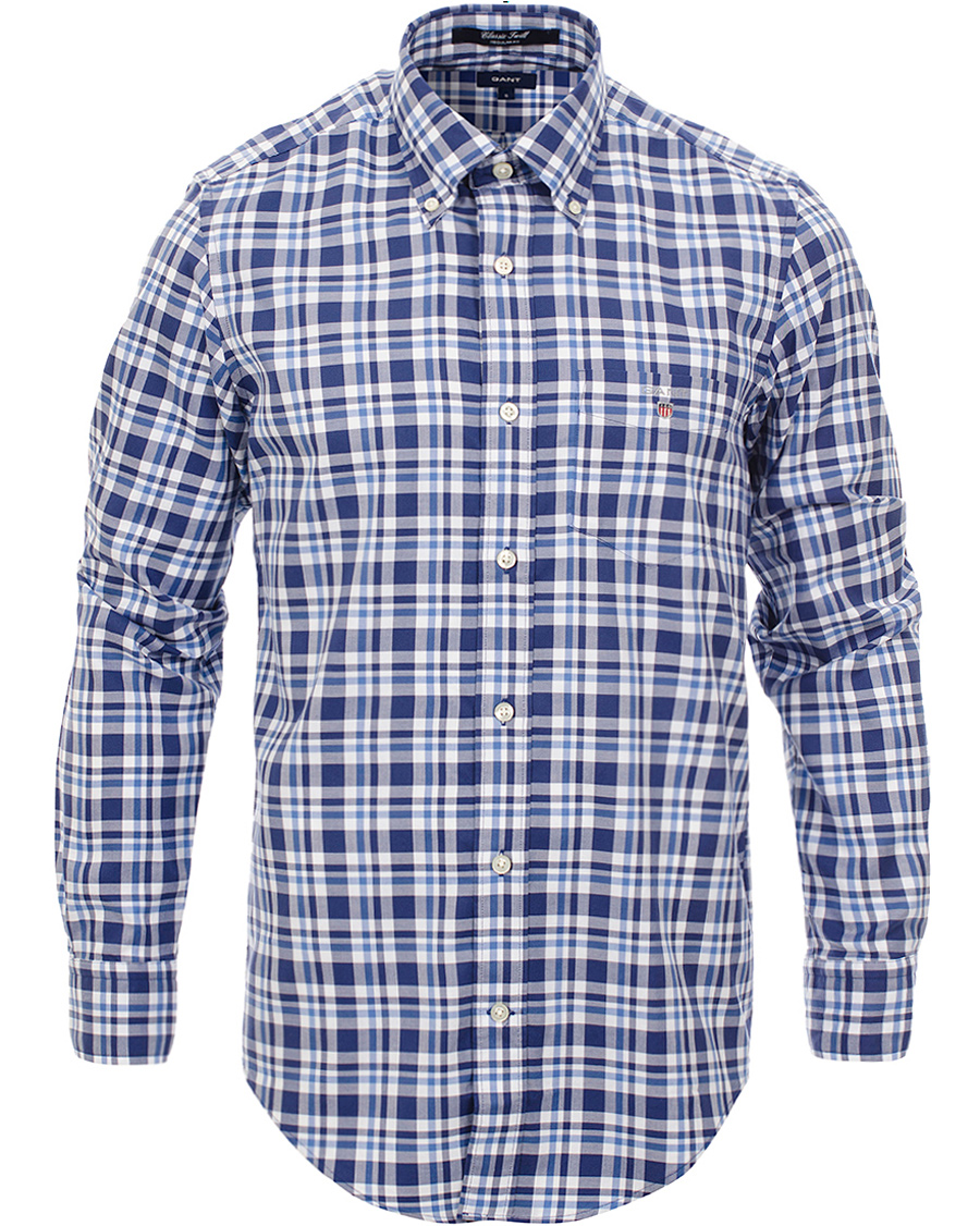 Herre | Skjorter | GANT | Classic Twill Check Regular Fit Shirt Bright Blue