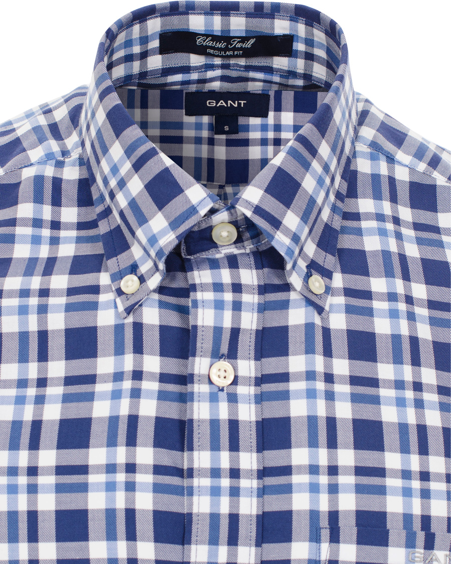 Herre | Skjorter | GANT | Classic Twill Check Regular Fit Shirt Bright Blue