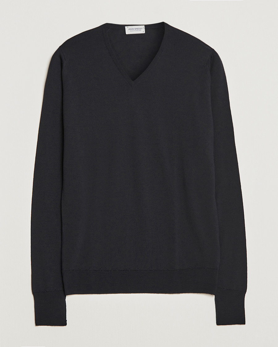 Herre | Gensere | John Smedley | Bobby Extra Fine Merino V-Neck Pullover Black