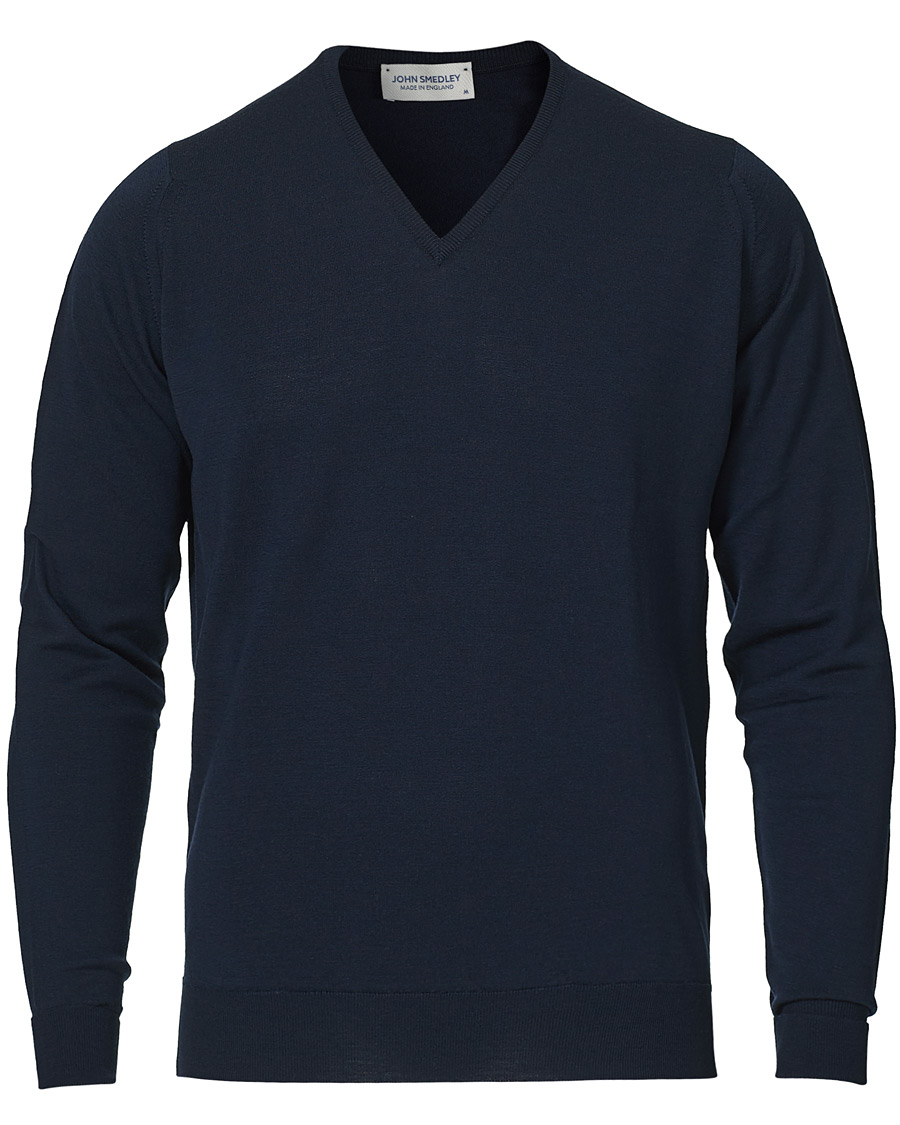 Herre | Gensere | John Smedley | Bobby Extra Fine Merino V-Neck Pullover Midnight
