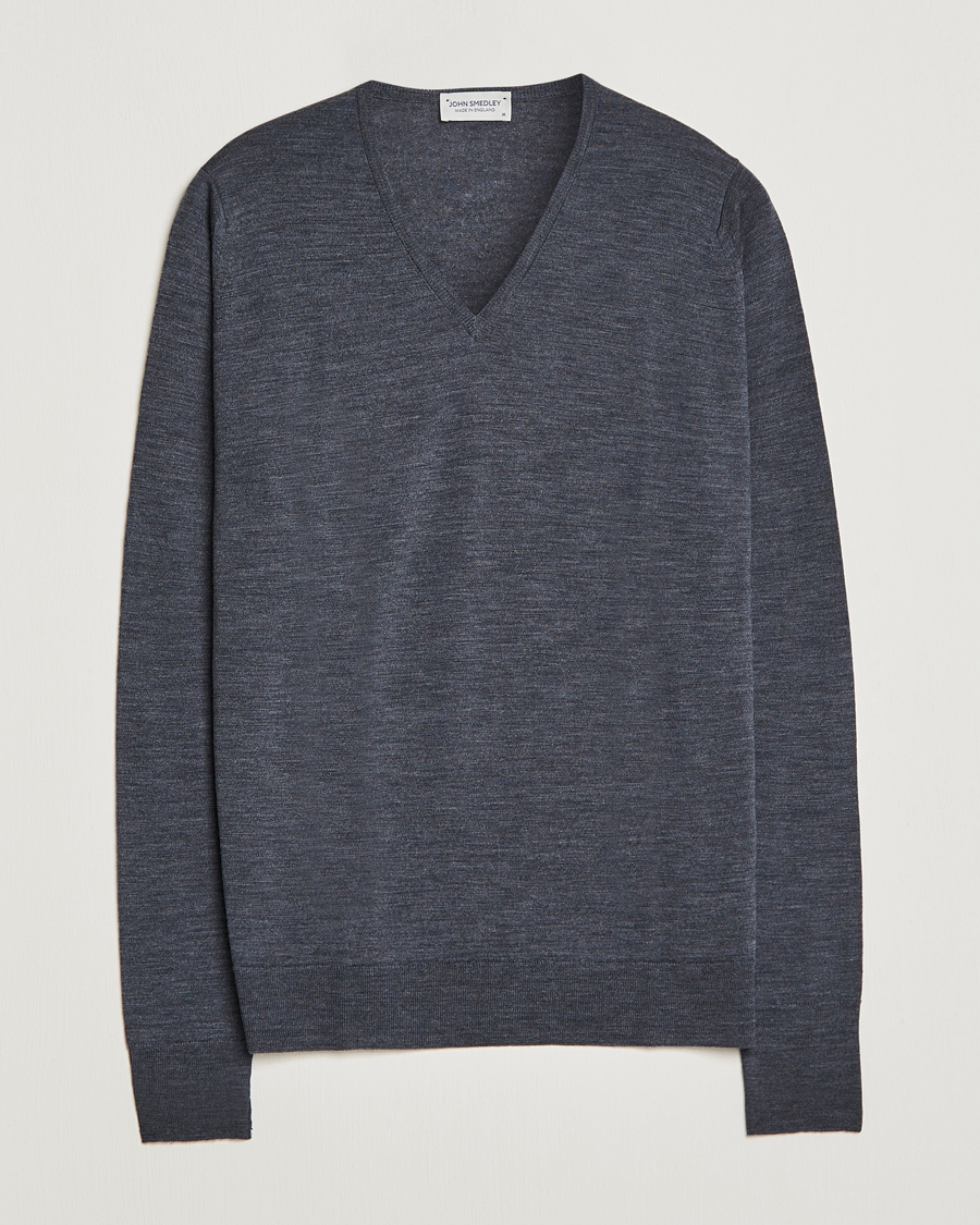 Herre | Gensere | John Smedley | Bobby Extra Fine Merino V-Neck Pullover Charcoal