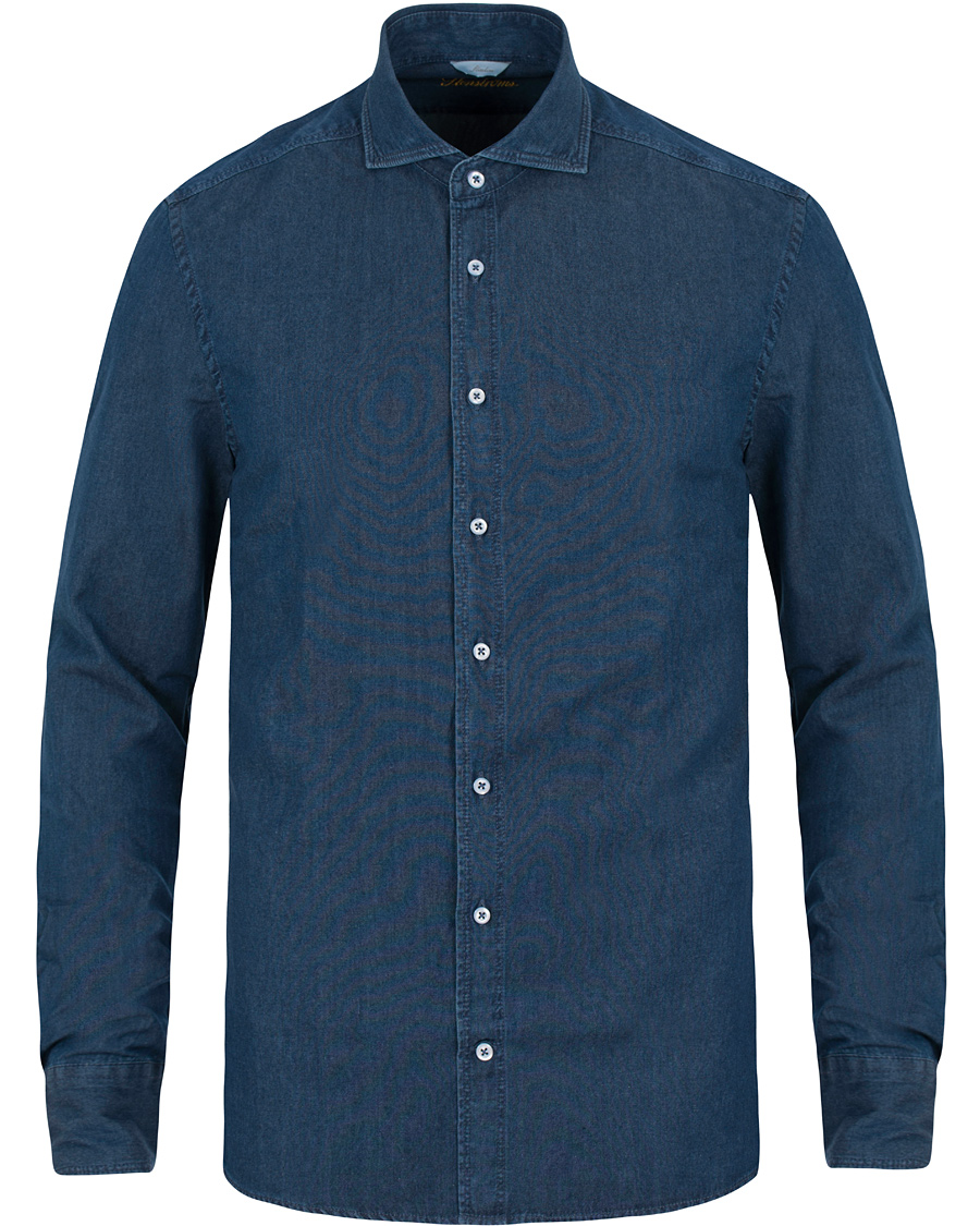 Herre | Skjorter | Stenströms | Slimline Dark Denim Shirt Garment Wash