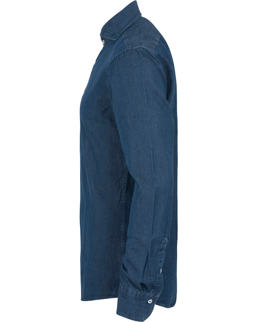 Herre | Skjorter | Stenströms | Slimline Dark Denim Shirt Garment Wash