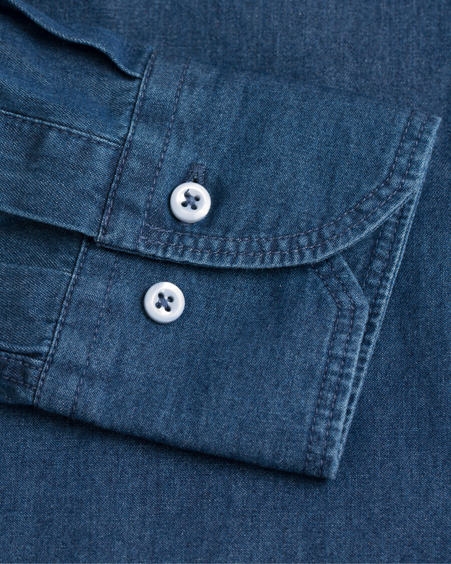 Herre | Skjorter | Stenströms | Slimline Dark Denim Shirt Garment Wash