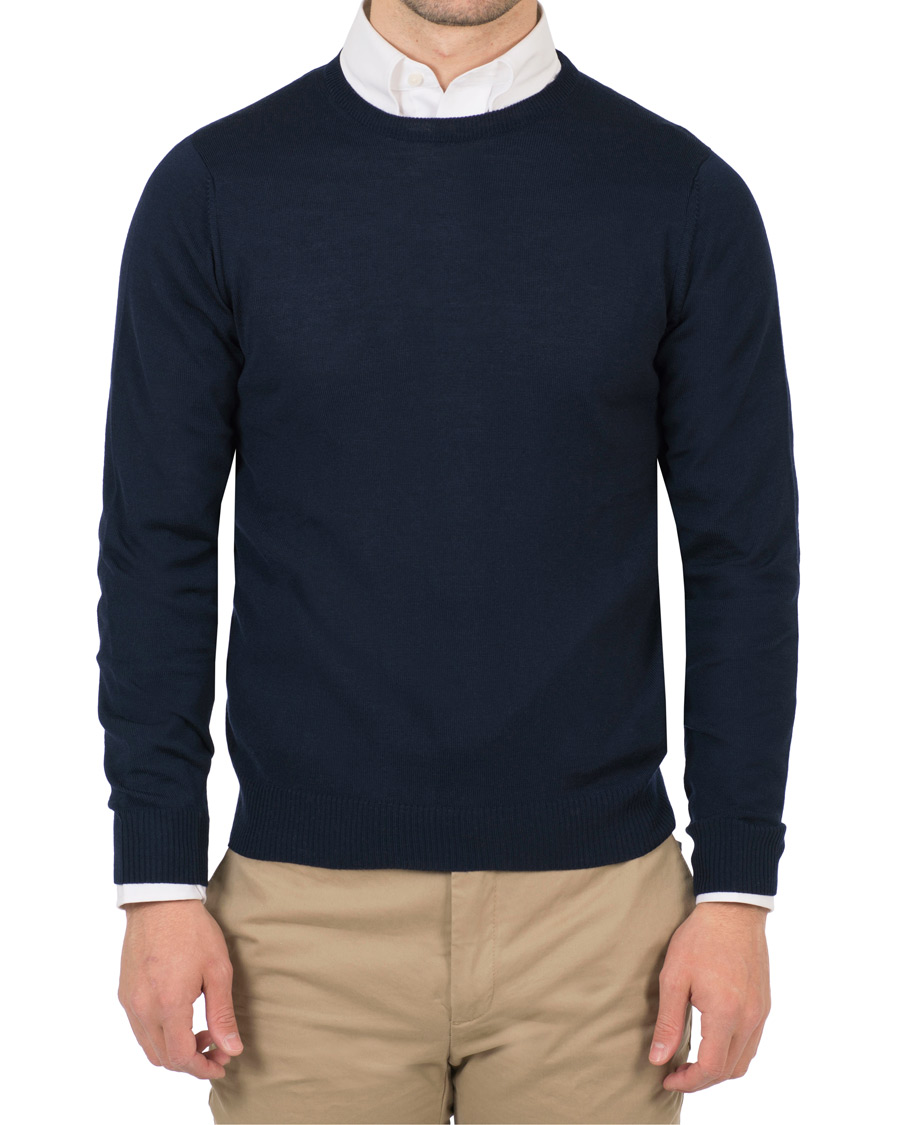 Herre | Gensere | Stenströms | Merino Crew Neck Pullover Navy