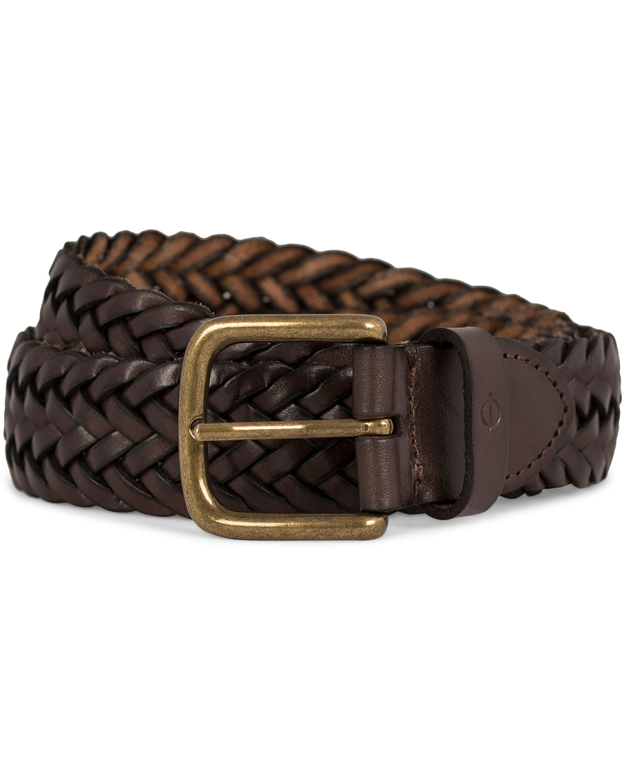 Herre | Oscar Jacobson Braided Leather Belt 3,5 cm Dark Brown 85 | Oscar Jacobson | Braided Leather Belt 3,5 cm Dark Brown 85