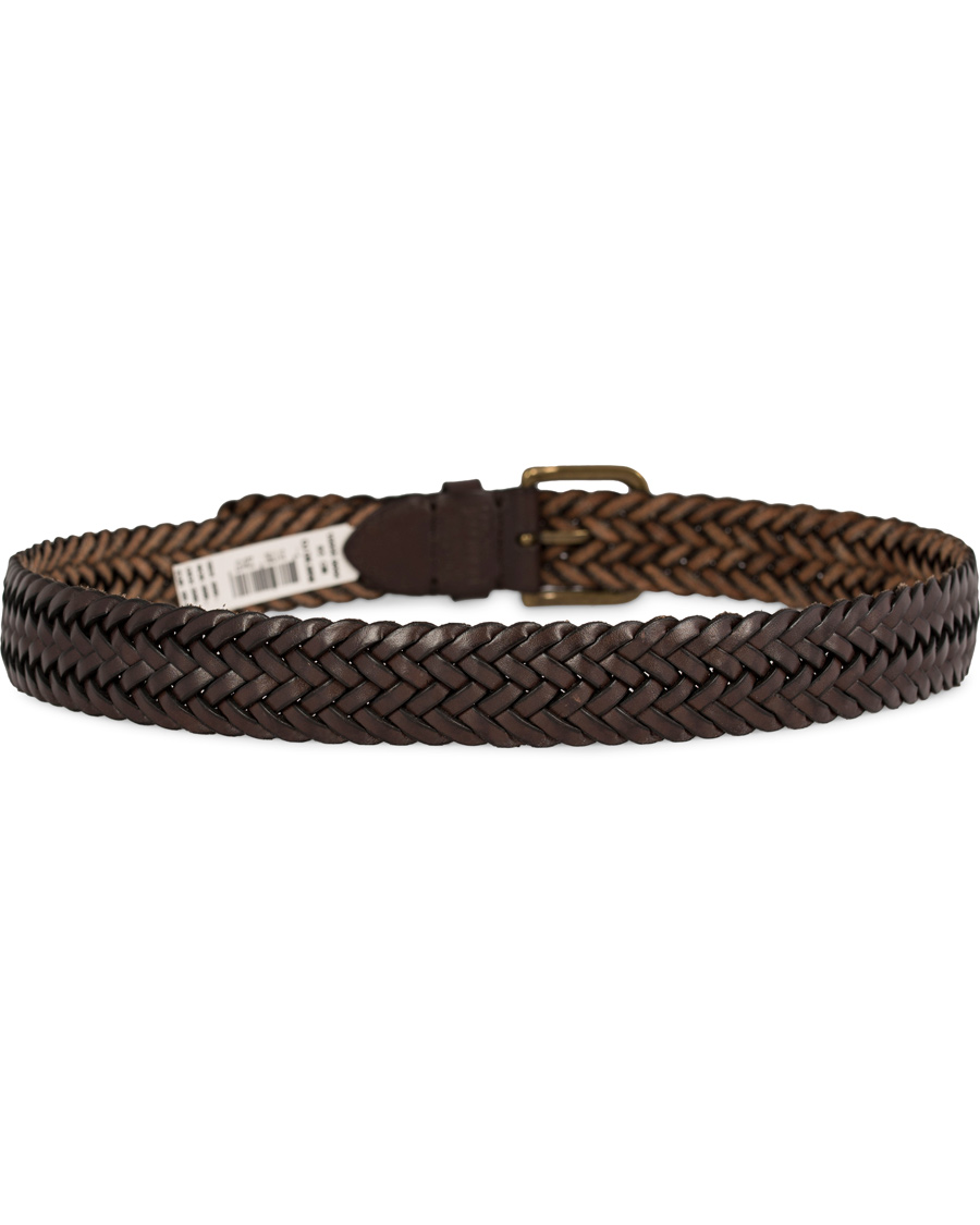 Herre | Oscar Jacobson Braided Leather Belt 3,5 cm Dark Brown 85 | Oscar Jacobson | Braided Leather Belt 3,5 cm Dark Brown 85
