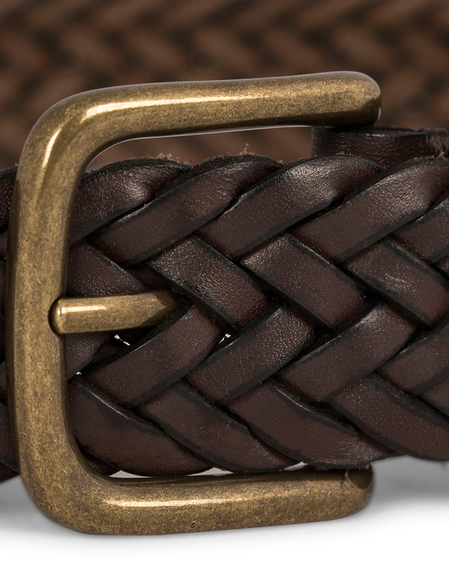 Herre | Oscar Jacobson Braided Leather Belt 3,5 cm Dark Brown 85 | Oscar Jacobson | Braided Leather Belt 3,5 cm Dark Brown 85