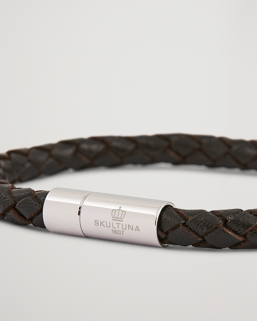Herre | Smykker | Skultuna | One Row Leather Bracelet Dark Brown Steel
