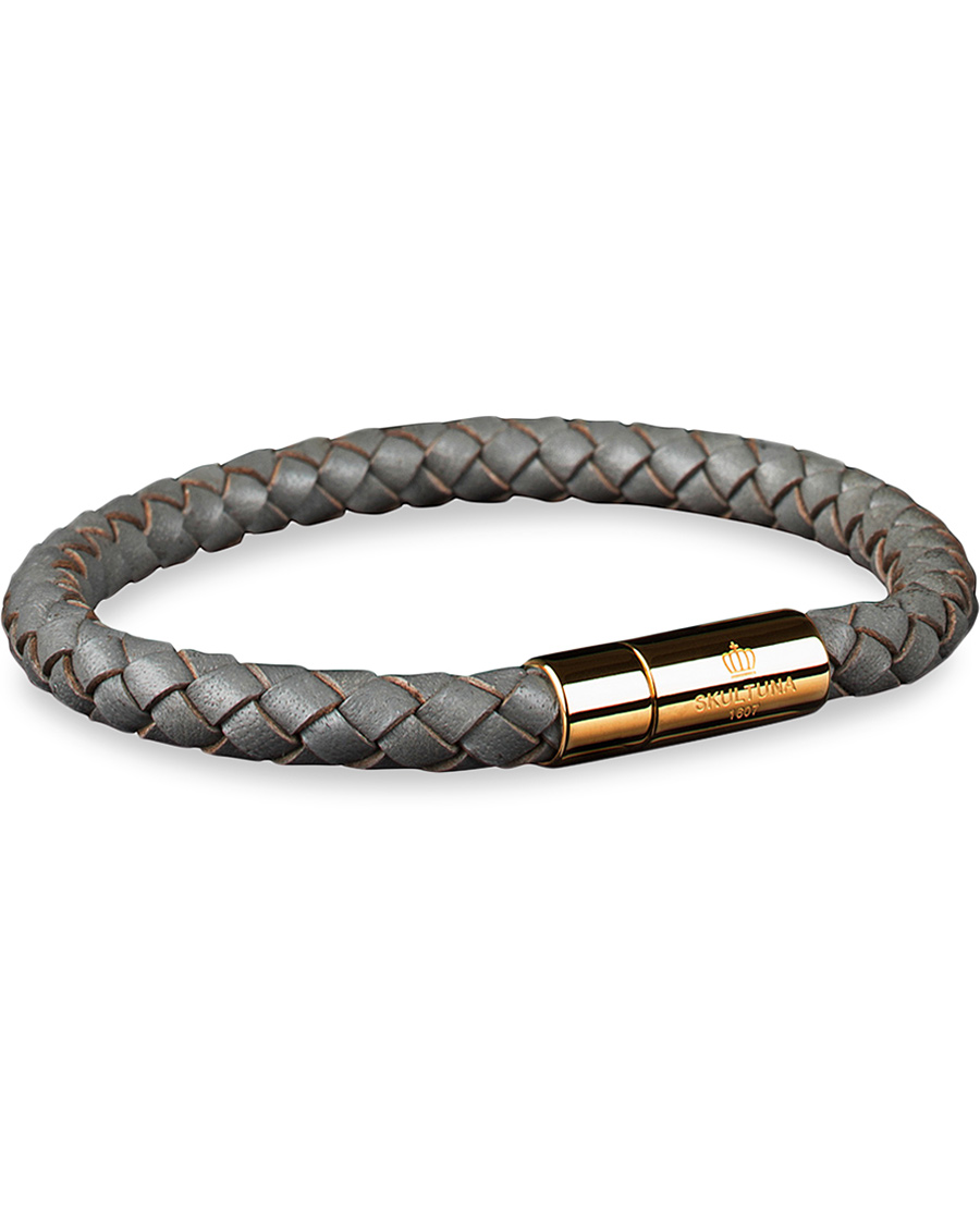 Herre | Skultuna One Row Leather Bracelet Grey Gold | Skultuna | One Row Leather Bracelet Grey Gold