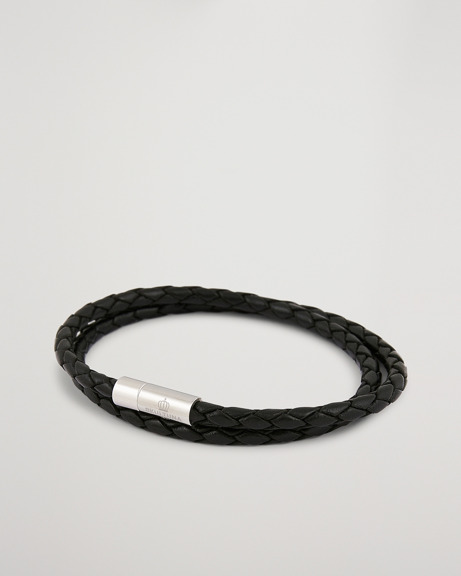 Herre | Skultuna Two Row Leather Bracelet Black Steel | Skultuna | Two Row Leather Bracelet Black Steel