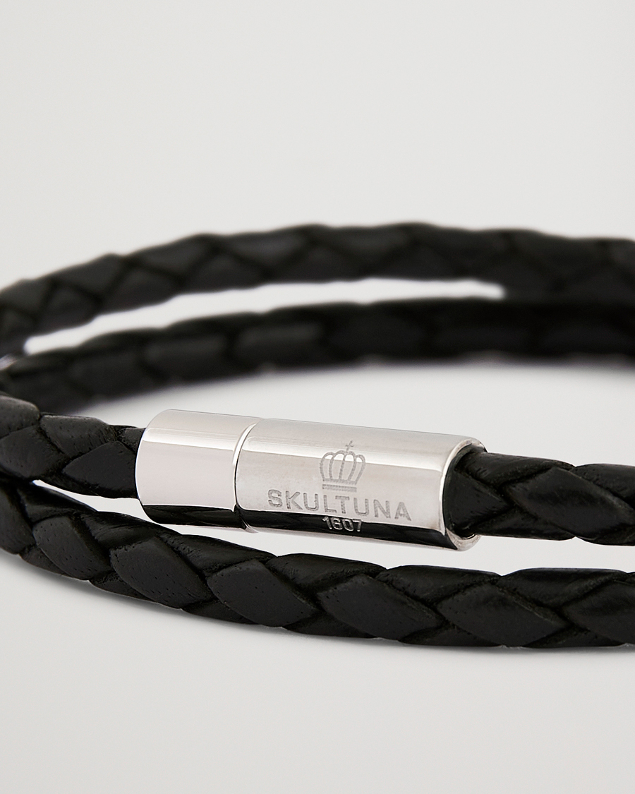 Herre | Skultuna Two Row Leather Bracelet Black Steel | Skultuna | Two Row Leather Bracelet Black Steel