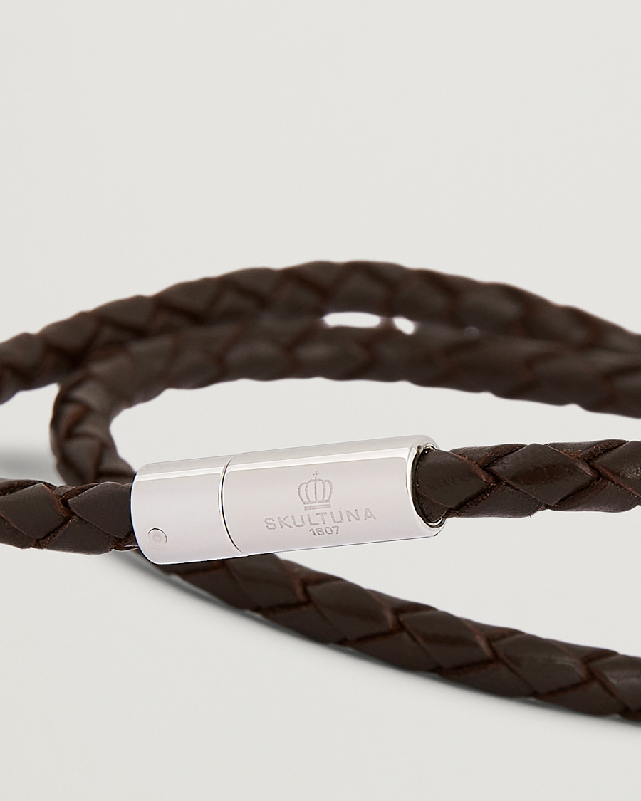 Herre | Smykker | Skultuna | Two Row Leather Bracelet Dark Brown Steel
