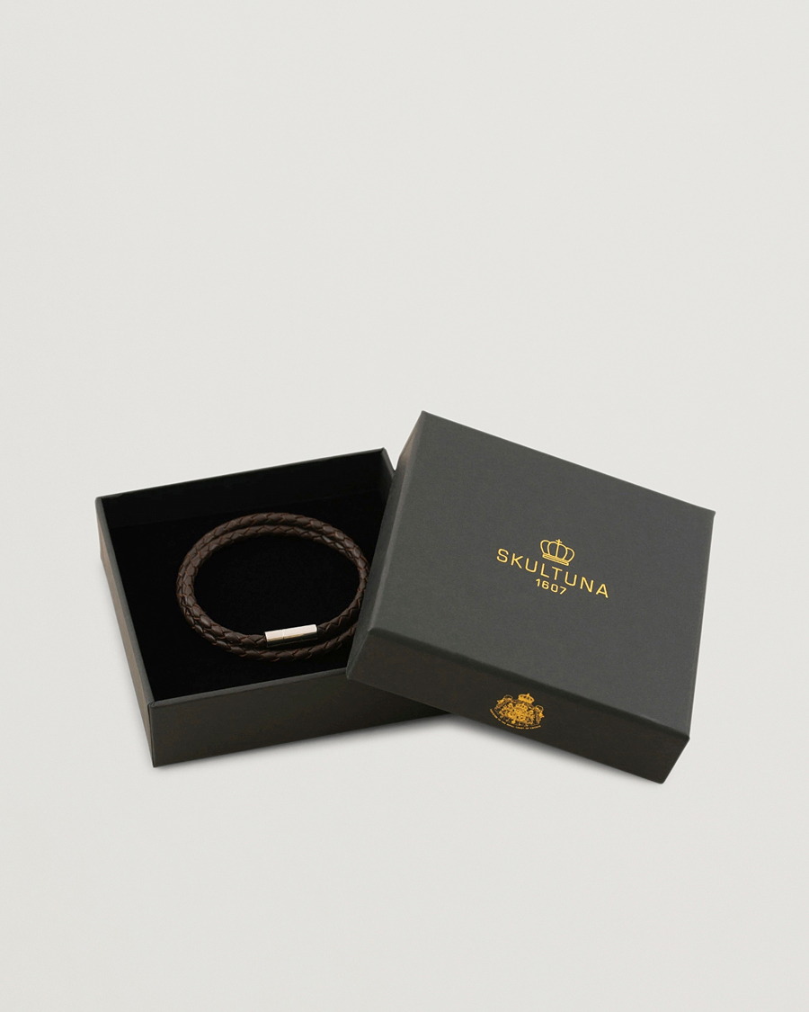 Herre | Smykker | Skultuna | Two Row Leather Bracelet Dark Brown Steel