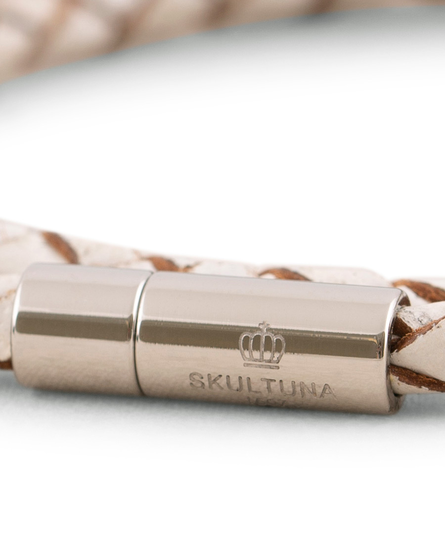 Herre | Skultuna Two Row Leather Bracelet White Silver | Skultuna | Two Row Leather Bracelet White Silver