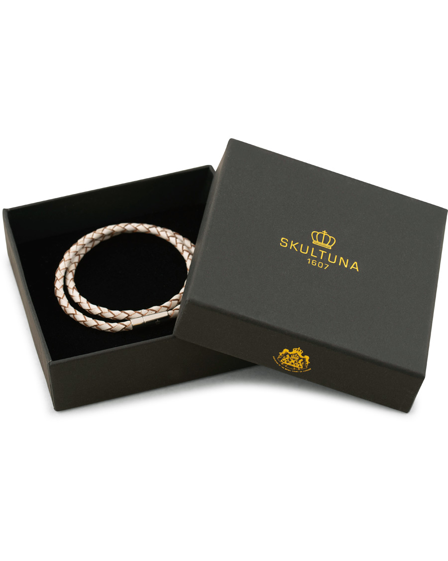 Herre | Skultuna Two Row Leather Bracelet White Silver | Skultuna | Two Row Leather Bracelet White Silver