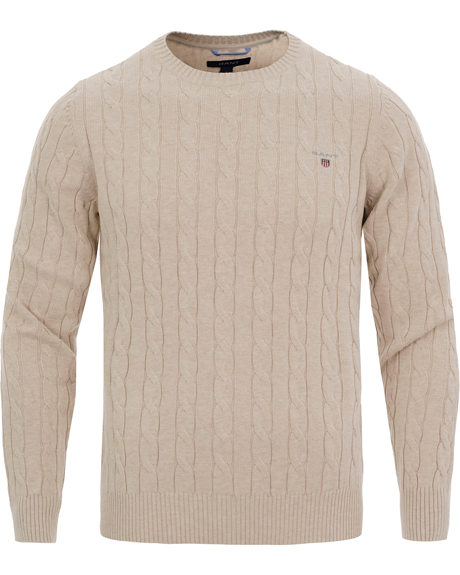 Herre | Gensere | GANT | Cotton Cable Crew Pullover Light Sand Melange