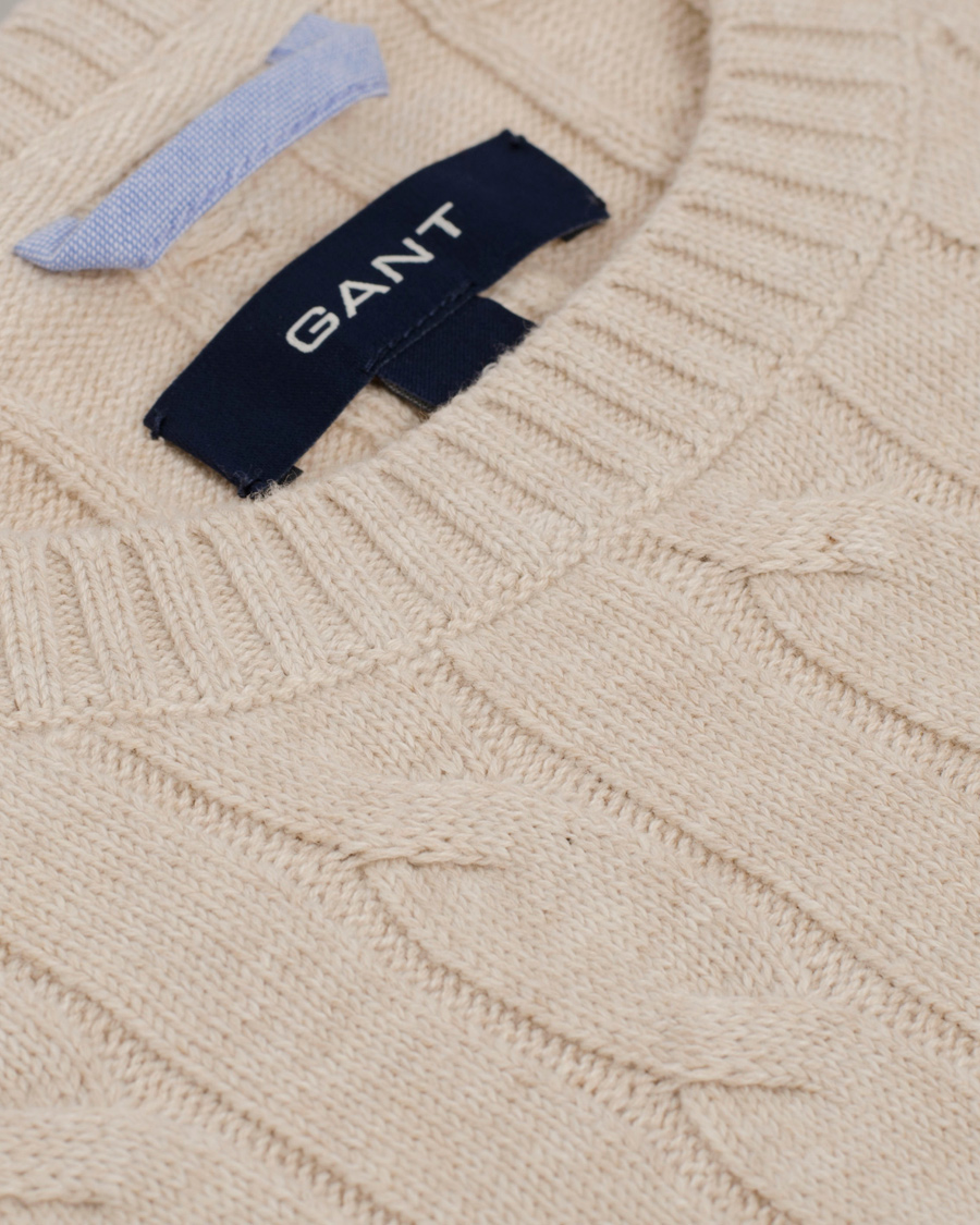Herre | Gensere | GANT | Cotton Cable Crew Pullover Light Sand Melange