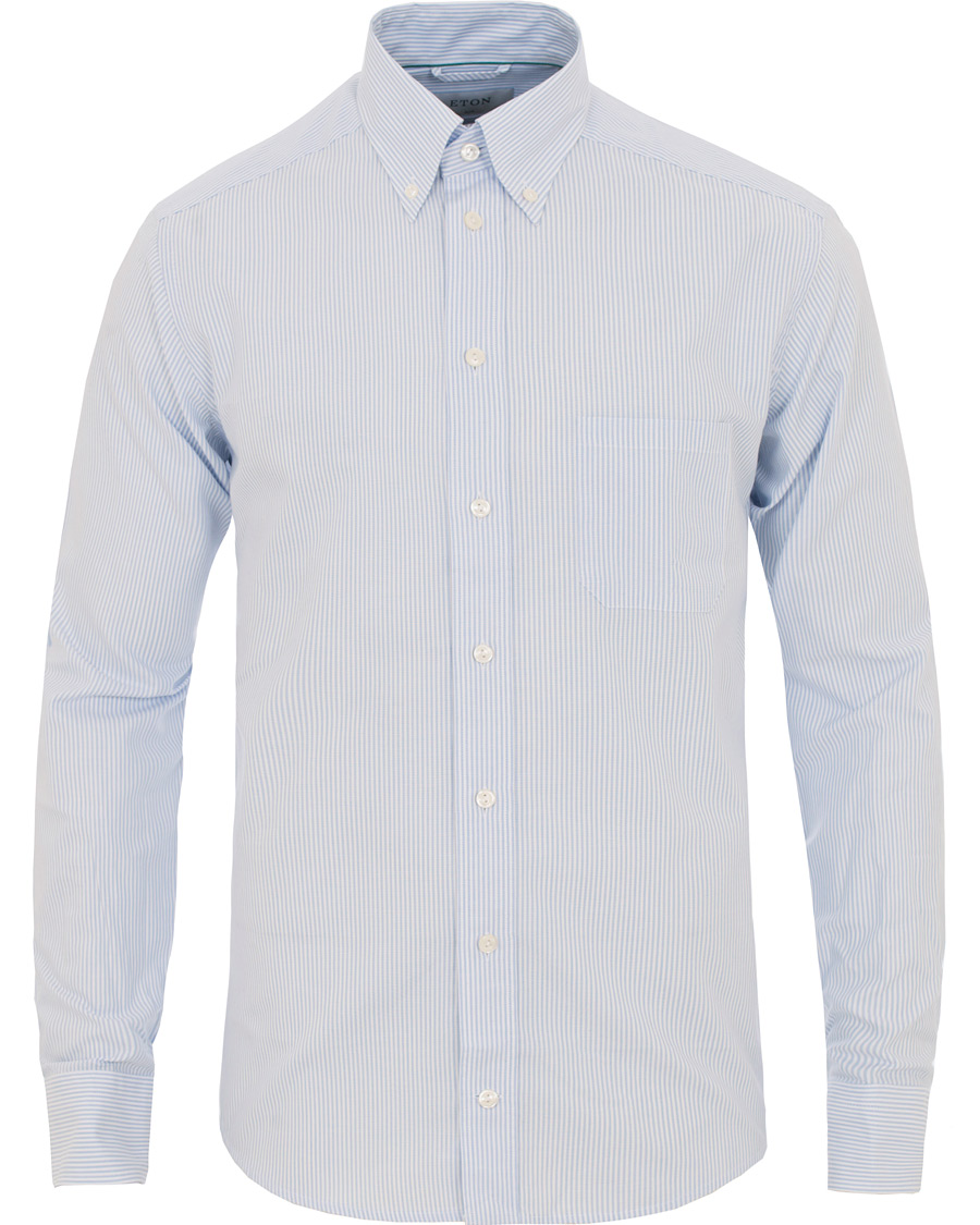 Herre | Skjorter | Eton | Slim Fit Shirt Green Ribbon Oxford Stripe Blue