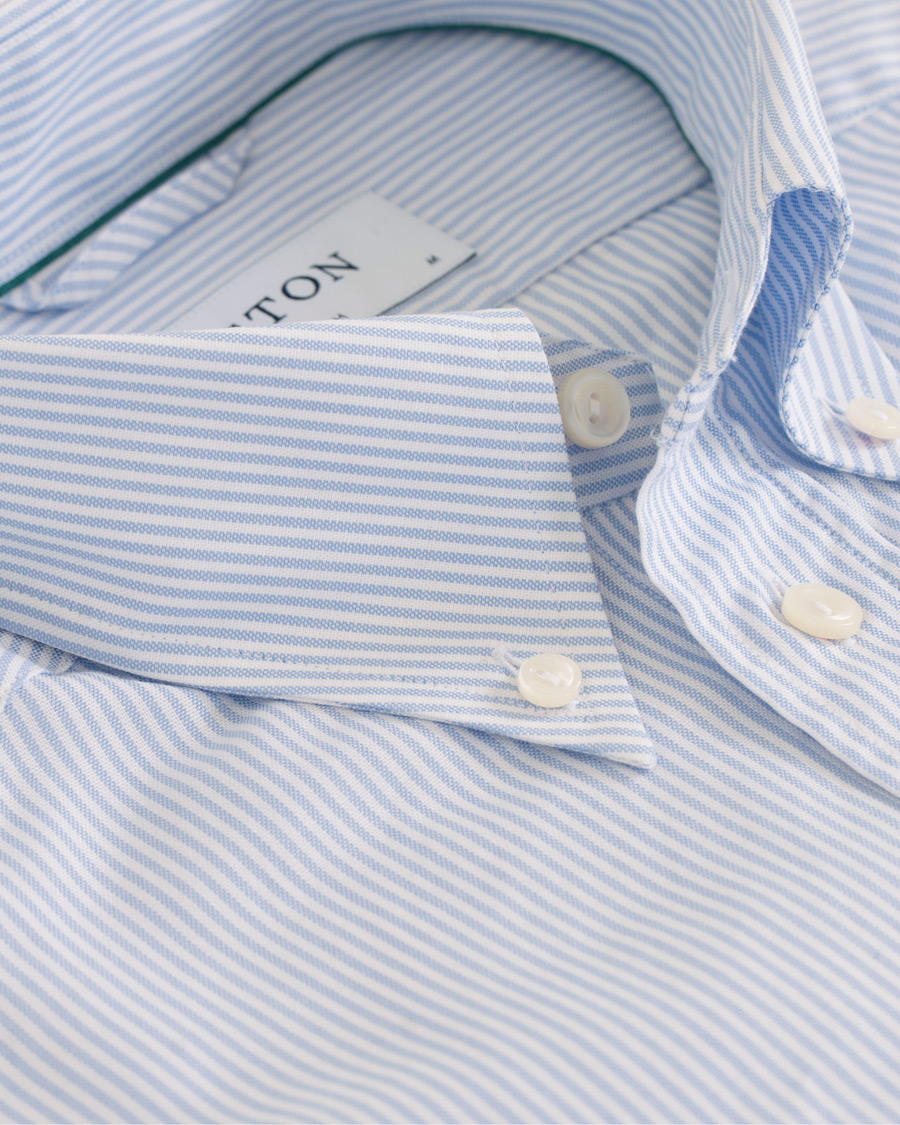Herre | Skjorter | Eton | Slim Fit Shirt Green Ribbon Oxford Stripe Blue