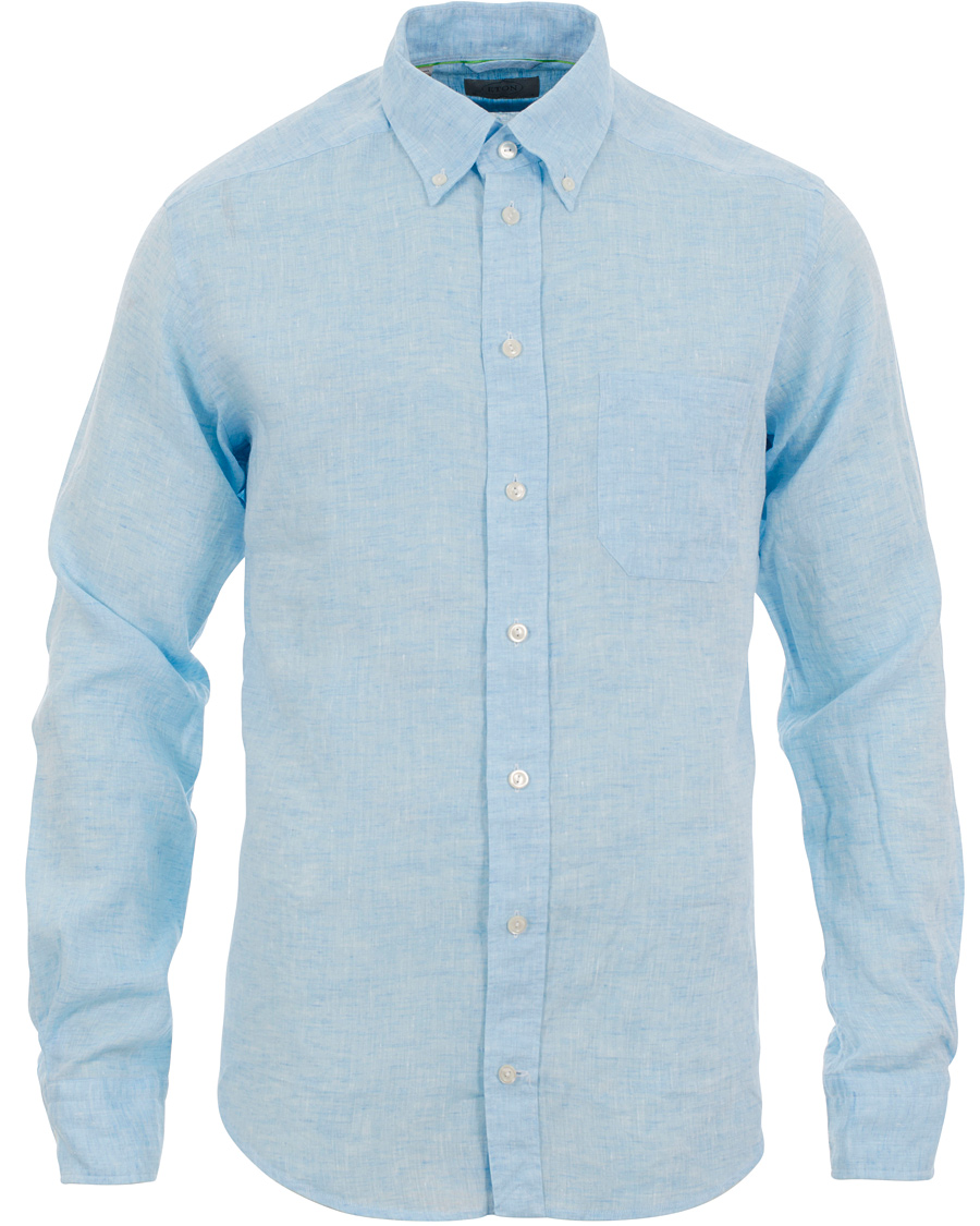 Herre | Skjorter | Eton | Slim Fit Shirt Green Ribbon Linen Light Blue