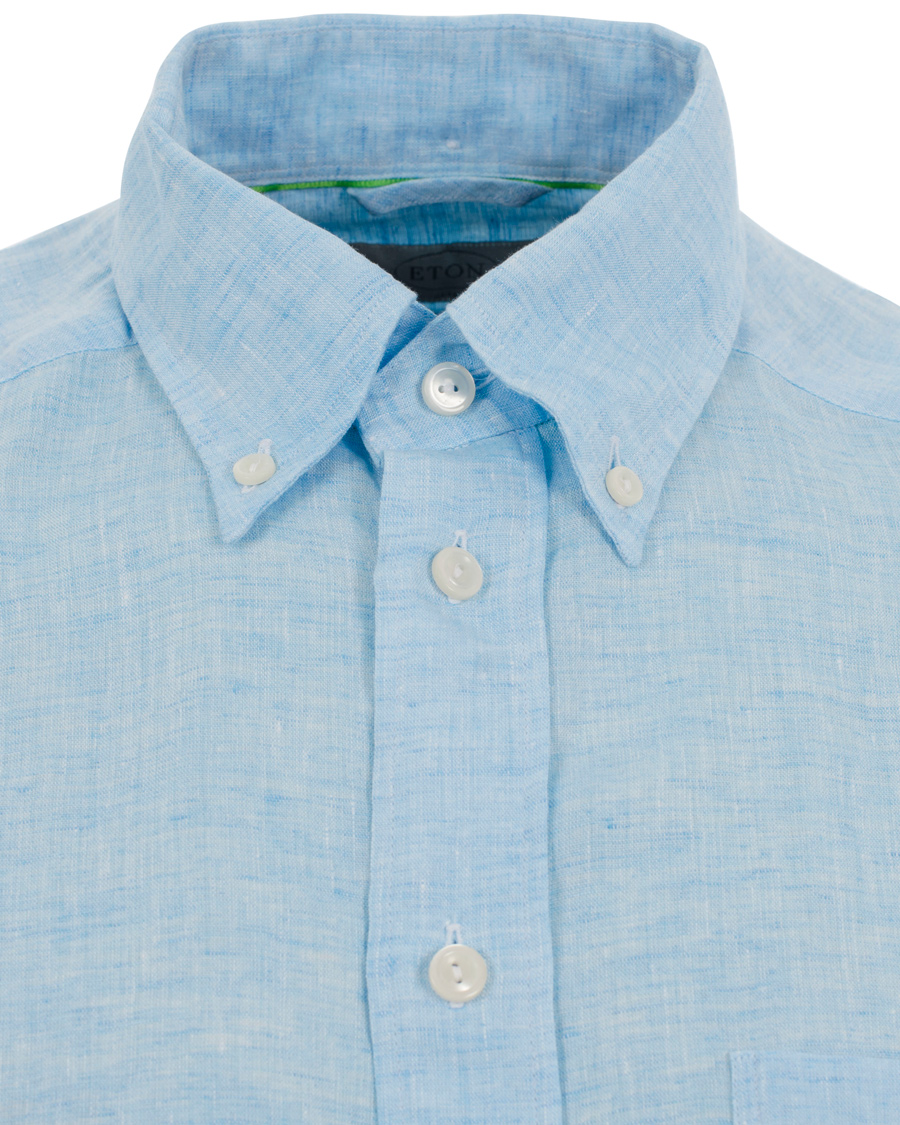 Herre | Skjorter | Eton | Slim Fit Shirt Green Ribbon Linen Light Blue