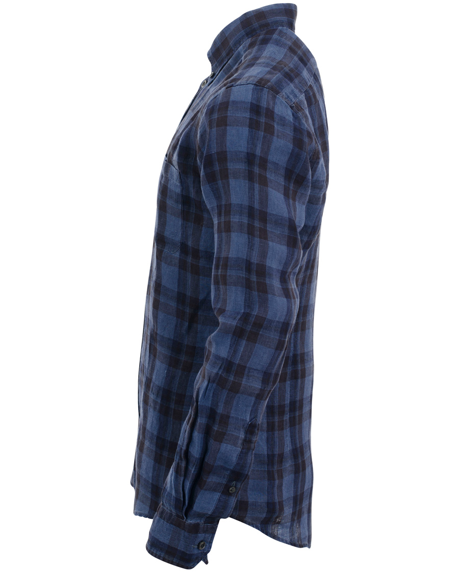Herre | Skjorter | Eton | Slim Fit Shirt Green Ribbon Linen Check Navy