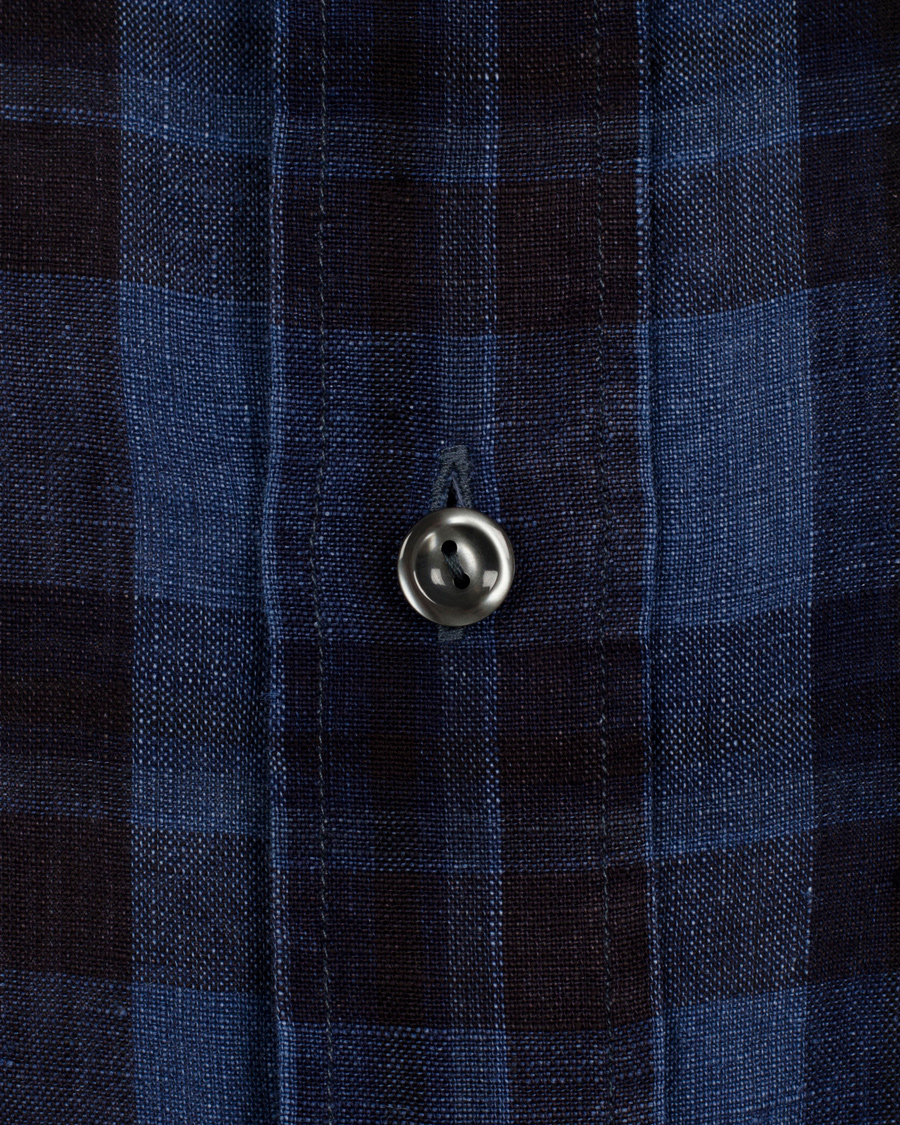 Herre | Skjorter | Eton | Slim Fit Shirt Green Ribbon Linen Check Navy
