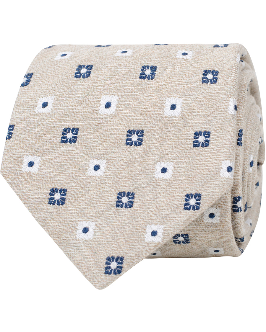 Herre | Amanda Christensen Silk/Cotton Flower Tie 8 cm Beige | Amanda Christensen | Silk/Cotton Flower Tie 8 cm Beige