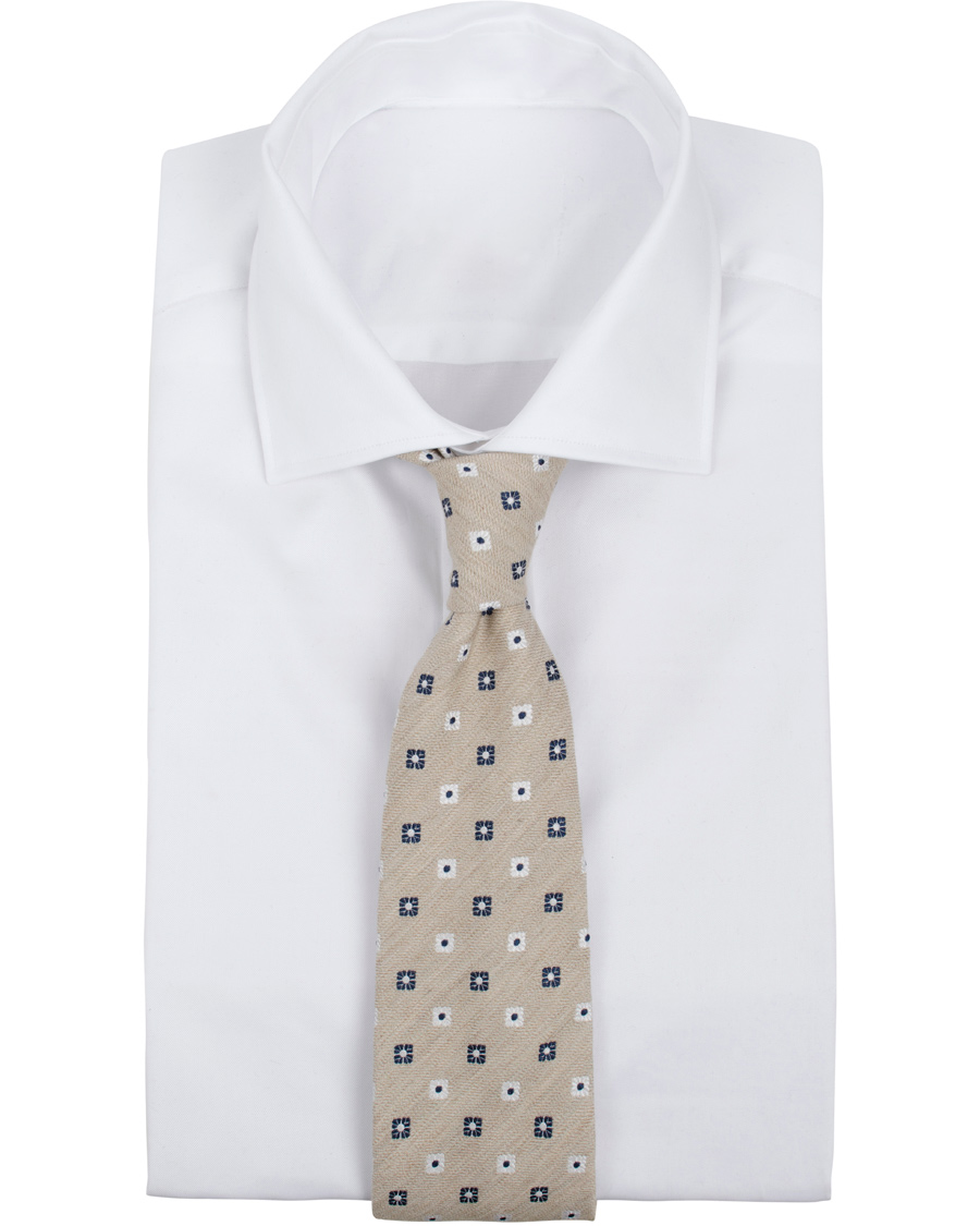 Herre | Amanda Christensen Silk/Cotton Flower Tie 8 cm Beige | Amanda Christensen | Silk/Cotton Flower Tie 8 cm Beige