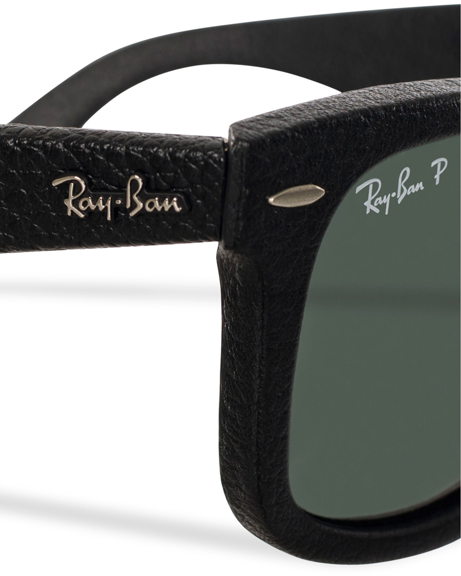 Herre | Ray-Ban Wayfarer Leather Polarized Sunglasses Black/Green | Ray-Ban | Wayfarer Leather Polarized Sunglasses Black/Green