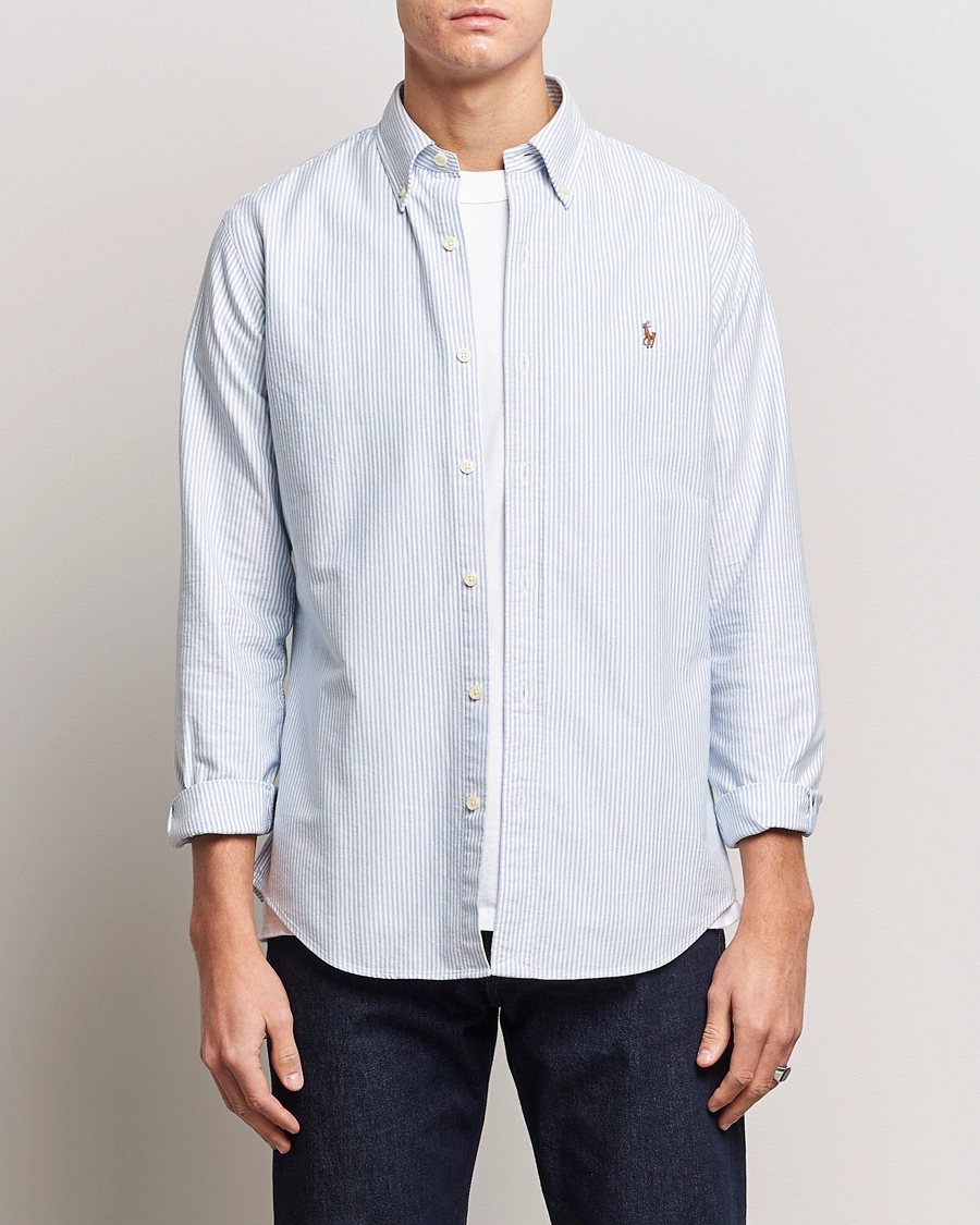 Herre |  | Polo Ralph Lauren | Custom Fit Oxford Shirt Stripe Blue