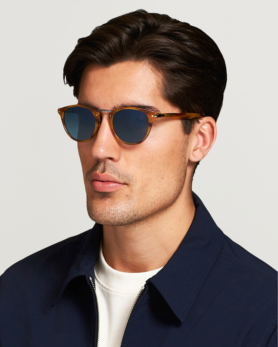 Herre | Runde solbriller | Persol | 0PO3108S Polarized Sunglasses Striped Brown/Gradient Blue