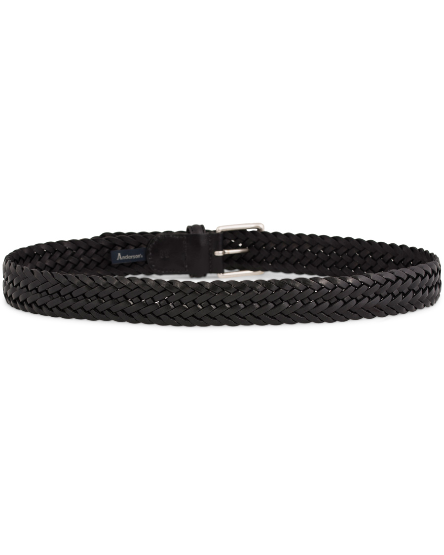 Herre | Anderson's Braided Leather Belt 3,5 cm Black | Anderson's | Braided Leather Belt 3,5 cm Black
