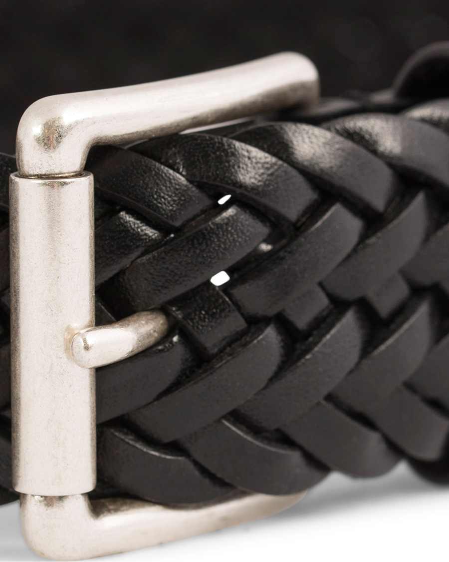 Herre | Anderson's Braided Leather Belt 3,5 cm Black | Anderson's | Braided Leather Belt 3,5 cm Black