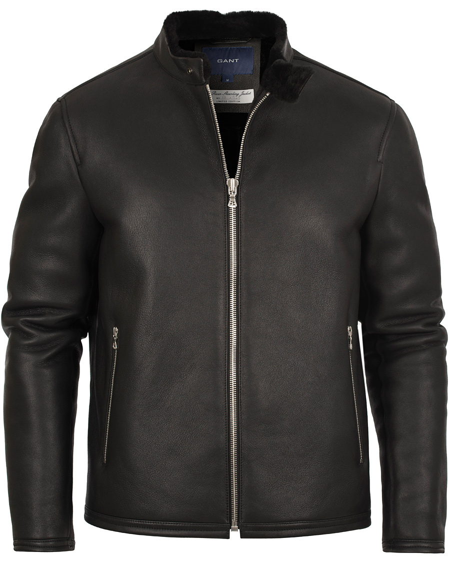Herre | Jakker | GANT | The Racer Shearling Jacket Black