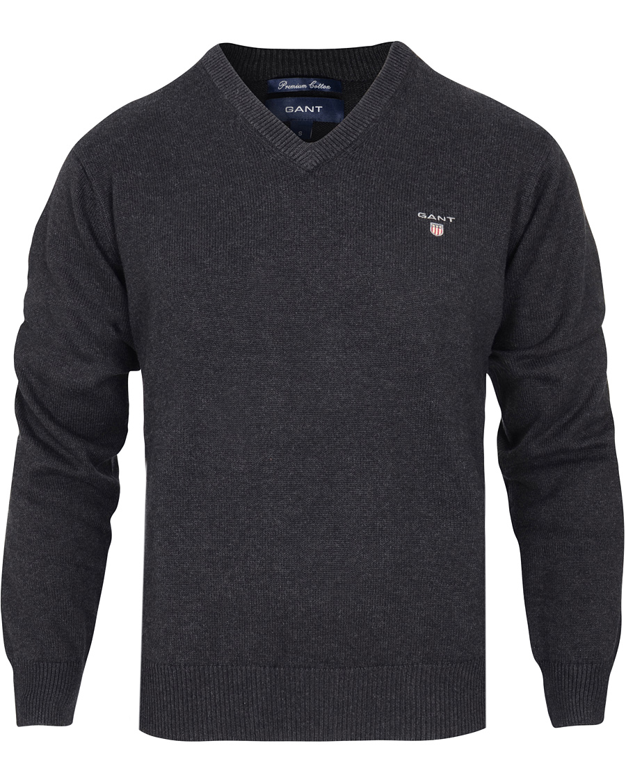 Herre | Gensere | GANT | Solid Cotton V-neck Dark Charcoal Melange