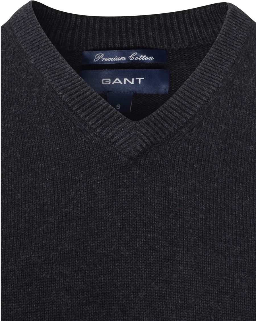 Herre | Gensere | GANT | Solid Cotton V-neck Dark Charcoal Melange