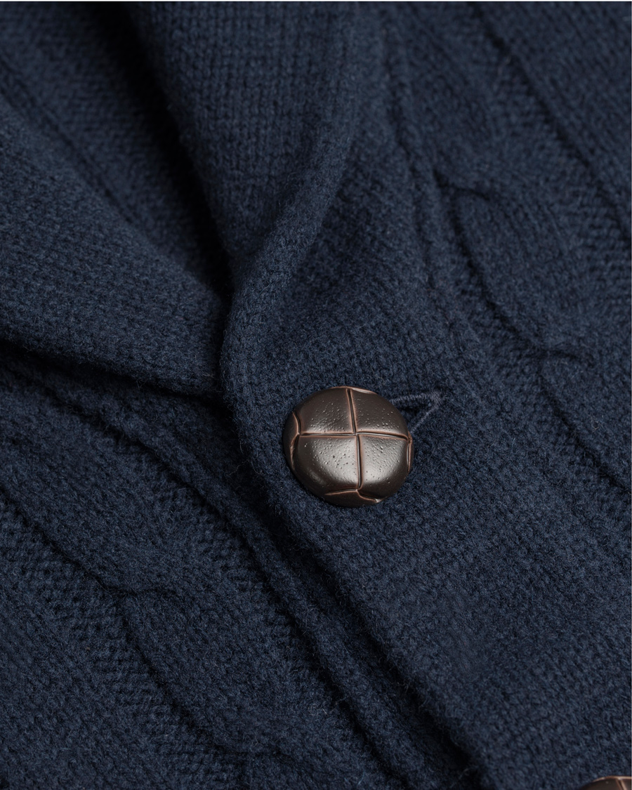 Herre | Gensere | GANT | Lambswool Shawl Cable Cardigan Evening Blue