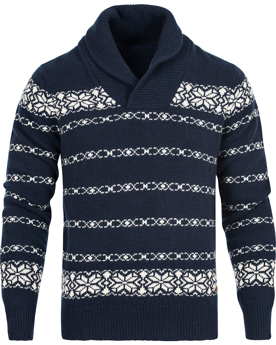 Herre | Gensere | GANT | Christmas Snowflake Wool Shawl Evening Blue