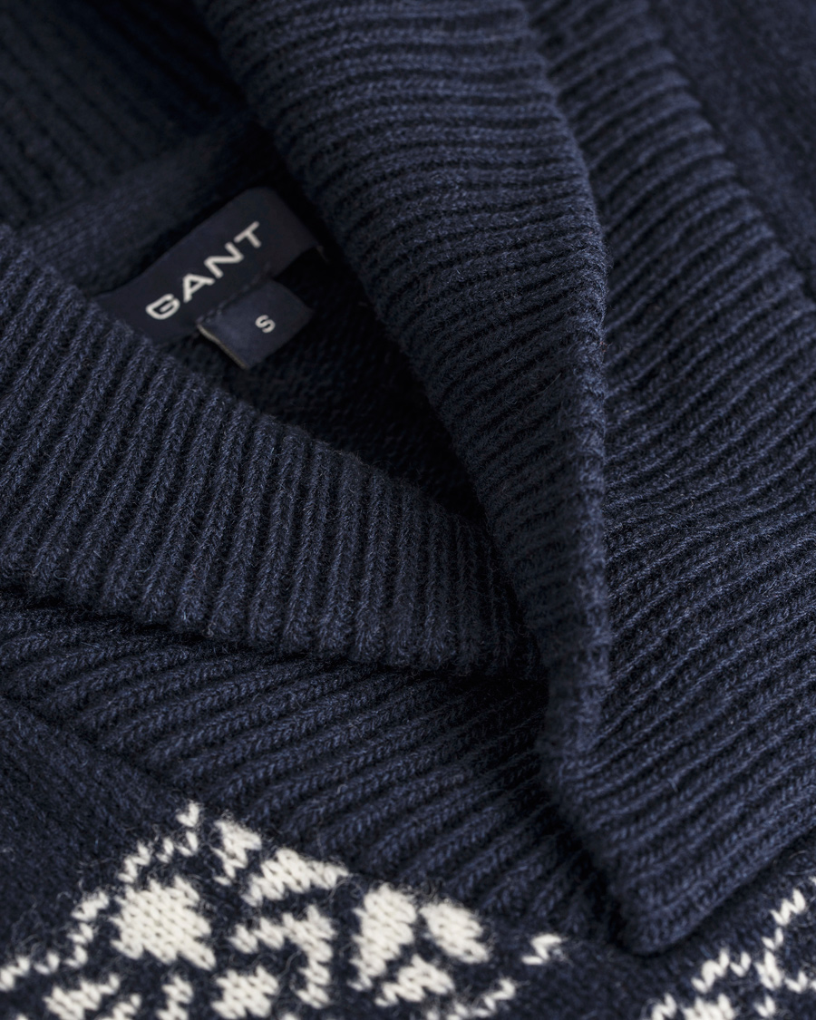 Herre | Gensere | GANT | Christmas Snowflake Wool Shawl Evening Blue