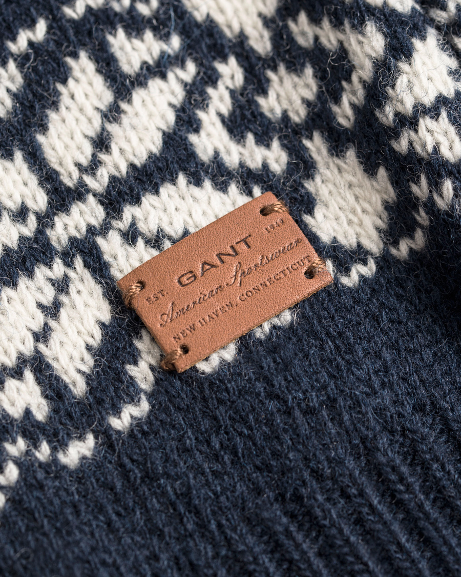 Herre | Gensere | GANT | Christmas Snowflake Wool Shawl Evening Blue