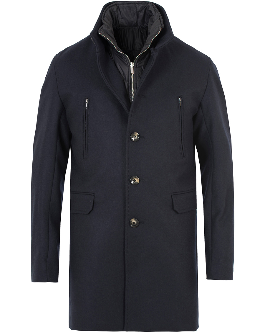 Herre | Jakker | J.Lindeberg | Gavin 56 Stand Up Collar Melton Coat Dark Navy